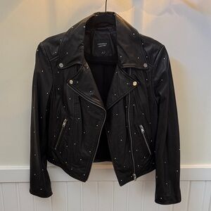 Lamarque Black 100% Leather Piper Studded Biker Jacket Size Medium EUC